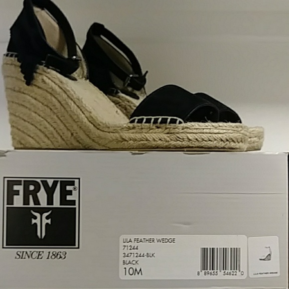 FRYE Fringe Ankle Strap Espadrille Wedges Suede Black Size 10 Fits like a 9.5 - Picture 6 of 7